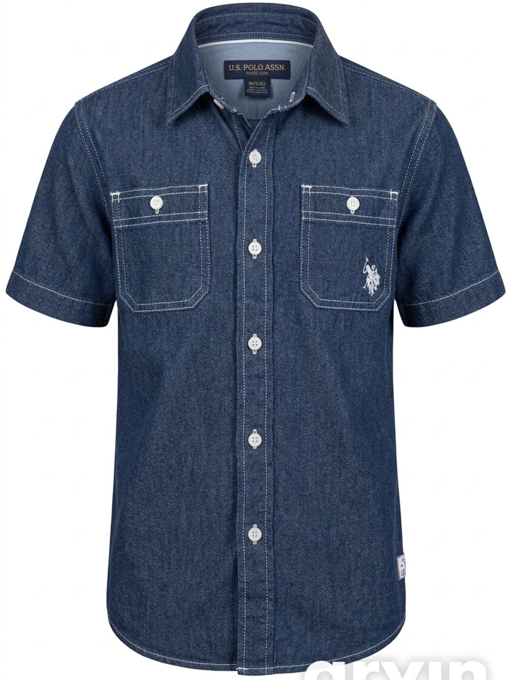 U.S. Polo Assn. Short-Sleeve Denim Button-Down Shirt - Blue
